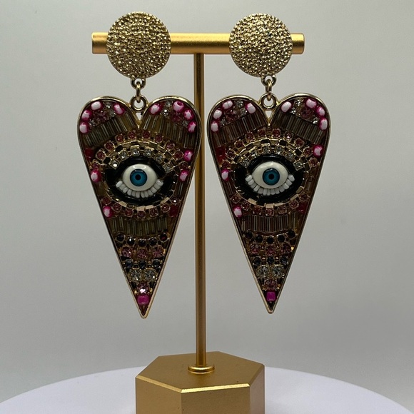 FABULOUS Gold and pink 🩷 EVIL EYE Earrings - Picture 6 of 7